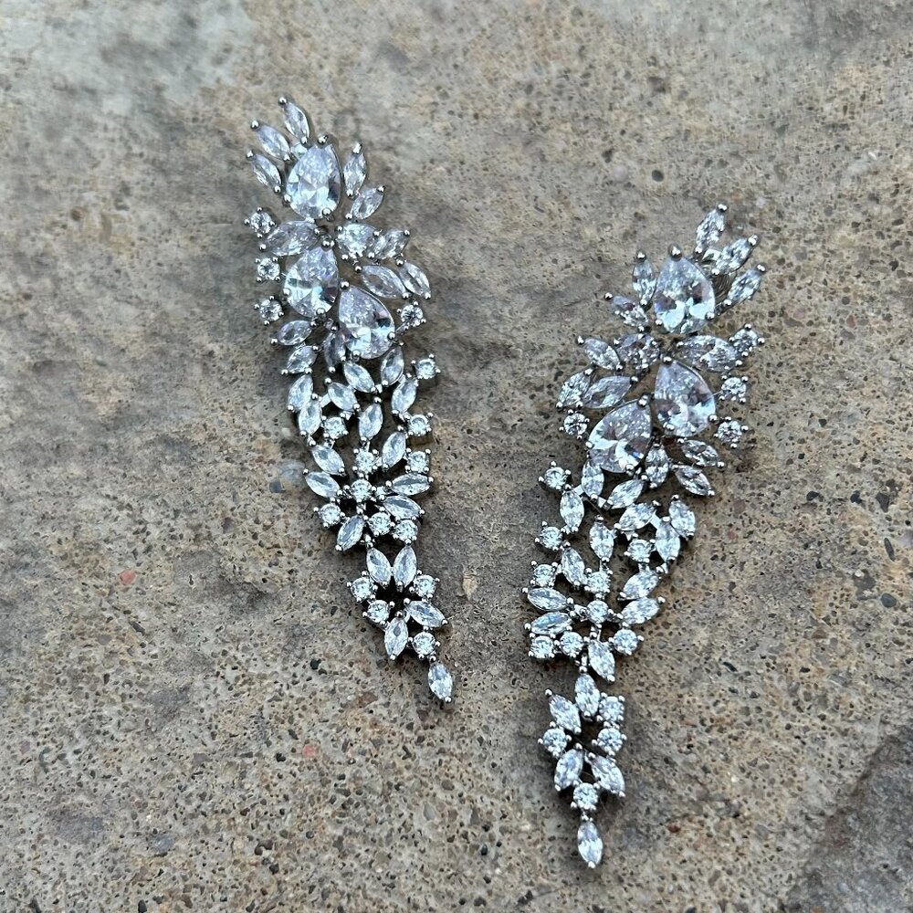 Silver Crystal Cascade Dangle Earrings - image 3